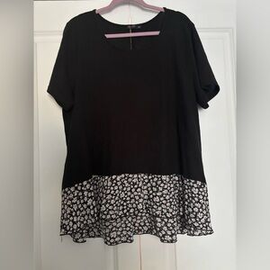 SHEIN Black Top with Floral Hem